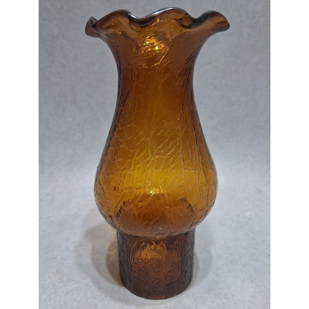 VINTAGE AMBER CRACKLE BLOWN GLASS CHIMNEY SHADE 7'' TALL  2.25" BASE
